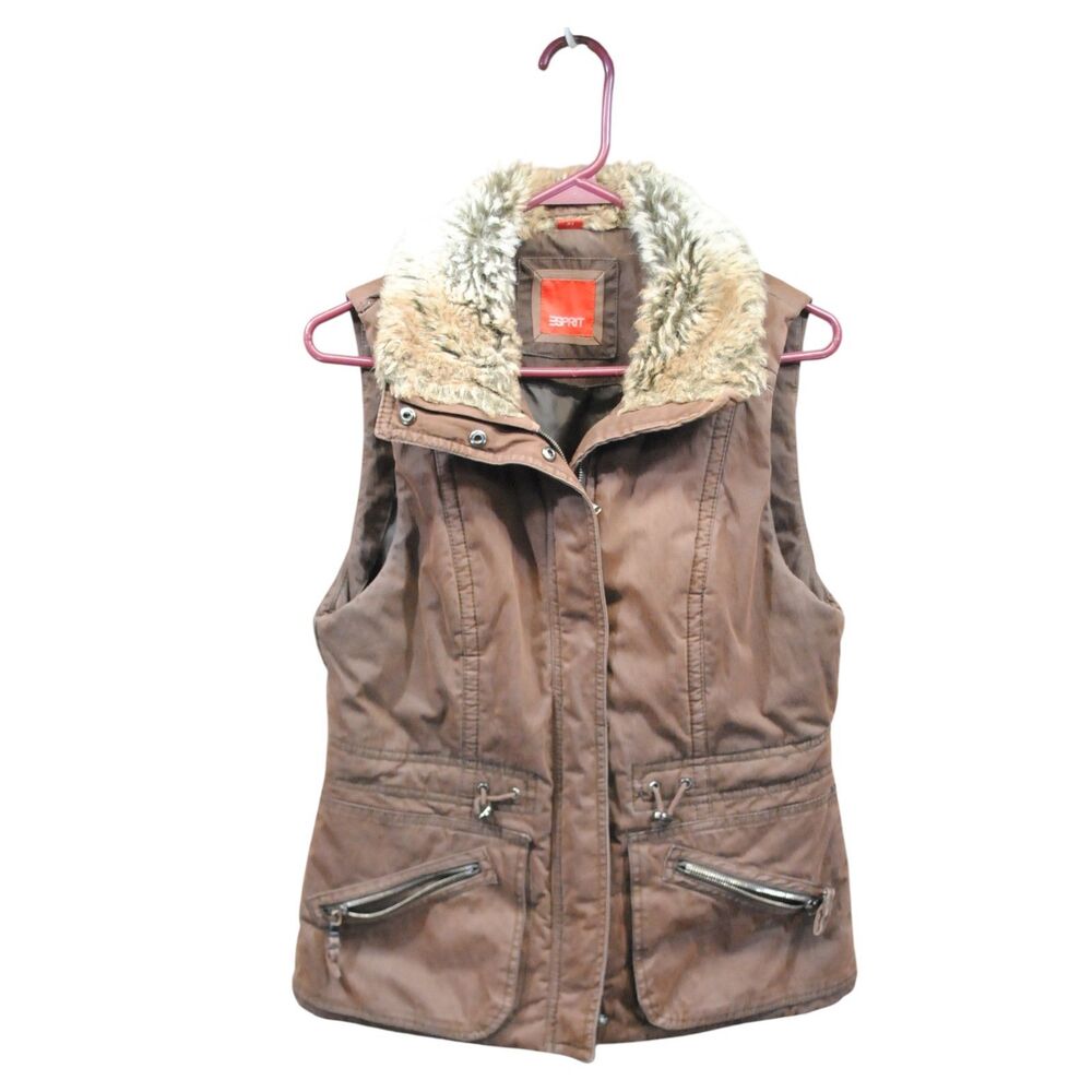 Esprit Brown Faux Fur Vest Womens size XS Espri